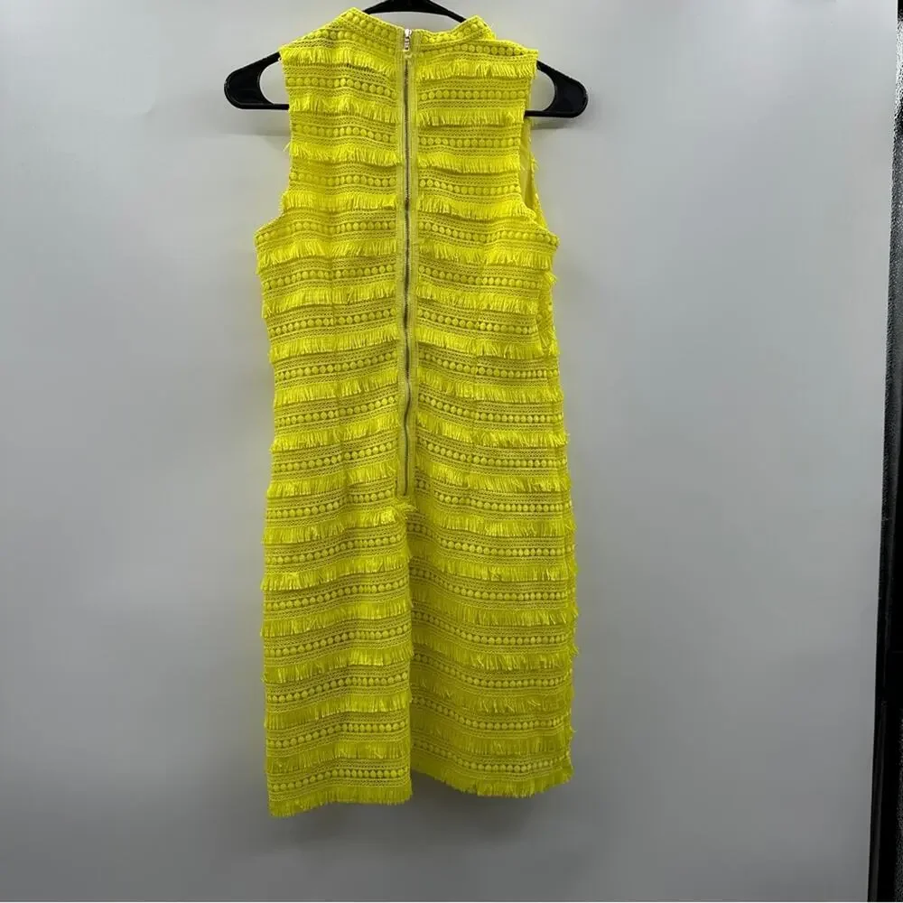 J.Crew Fringe Lace Sheath Dress Size‎ 2 Yellow Citron Sleeveless Cocktail Party
